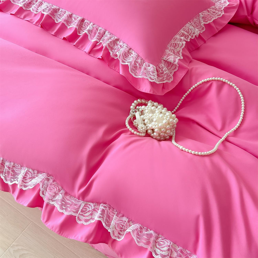 Chic Ruffle Lace Polyester Duvet Cover Set - Bedding-2 Piece Twin Duvet Cover with Zipper Closure - Ultra Soft and Light Weight