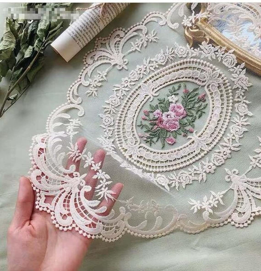 Retro Lace Placemats, French Crochet Doilies, Handmade Embroidered Table Mats, 12x16-in Beige Place Mats Cup Mat