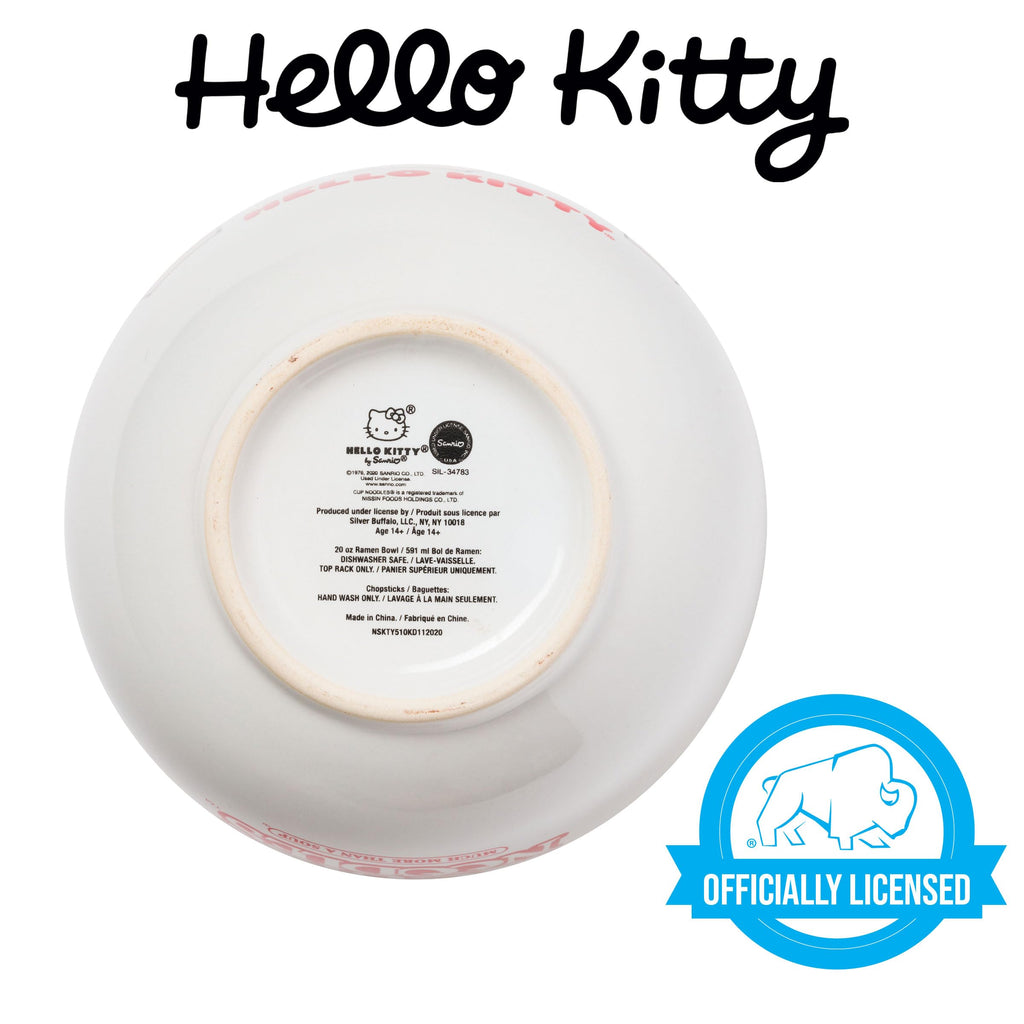 Ceramic Sanrio Hello Kitty Ramen Noodle Rice Bowl with Chopsticks, Microwave Safe