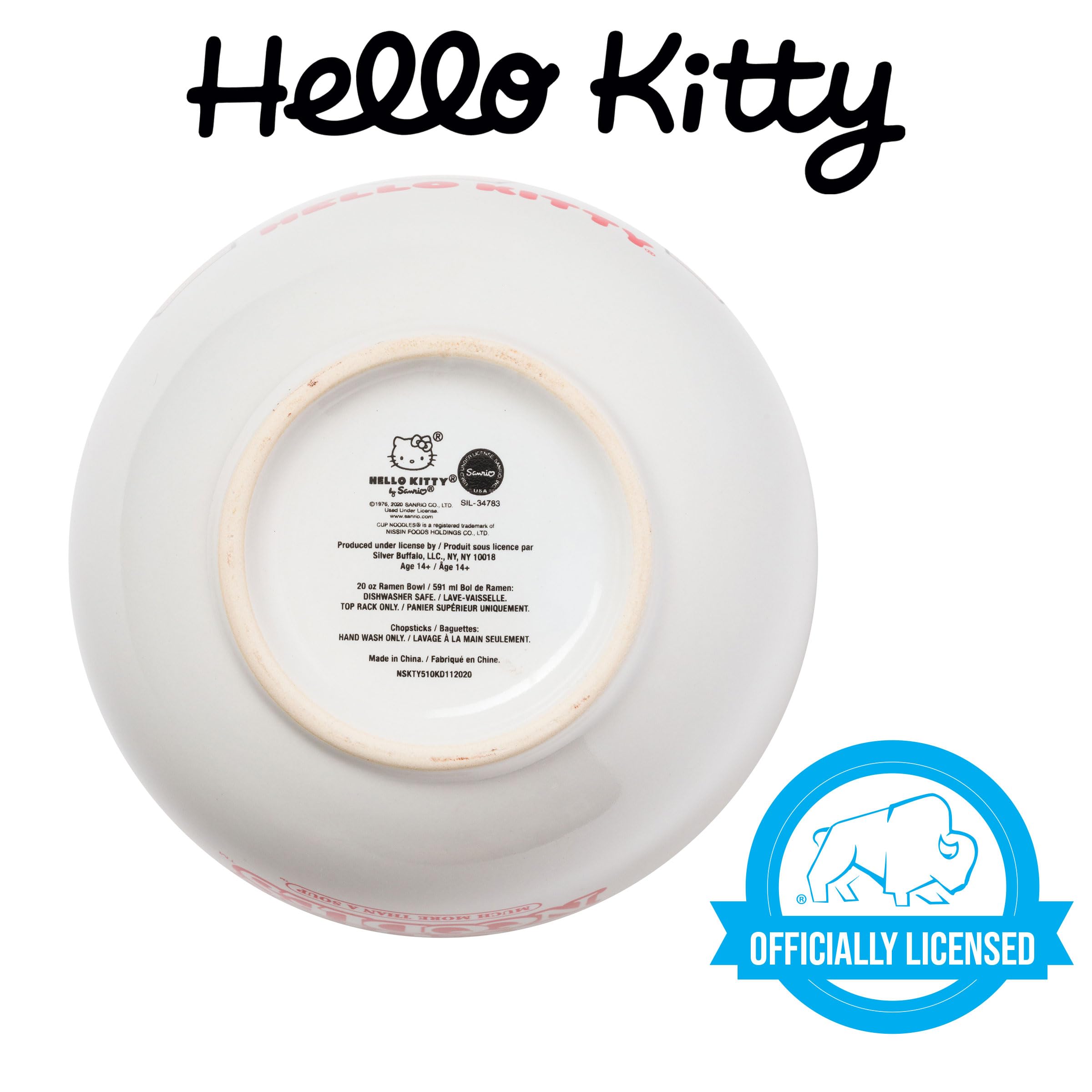 Ceramic Sanrio Hello Kitty Ramen Noodle Rice Bowl with Chopsticks, Microwave Safe