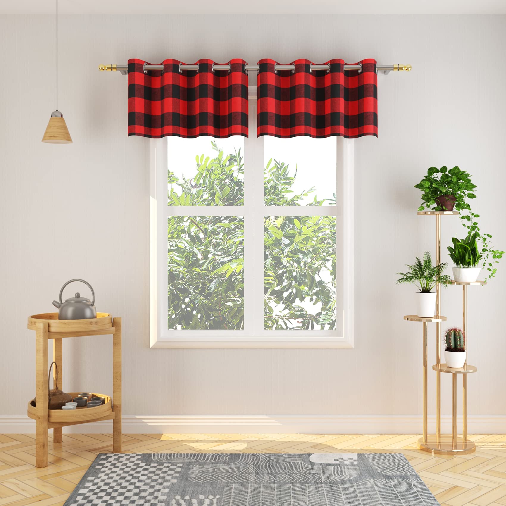 Tier Curtains Check Gingham Plaid Window Curtain Panels Bathroom Grommet Top Window Treatment 2 Panels