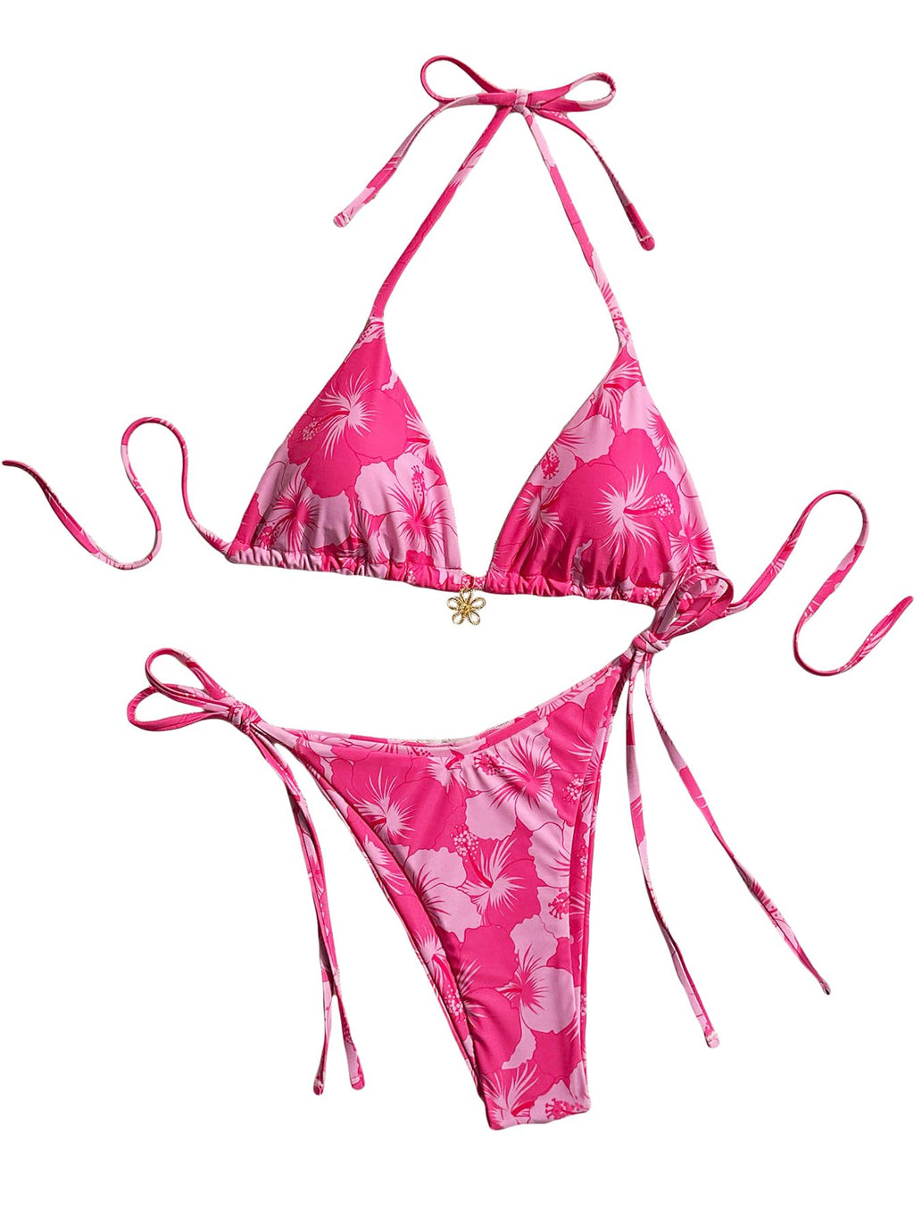 Women's Floral Print Knot Bathing Suit High Waist Summer Swimsuit Bikini Set