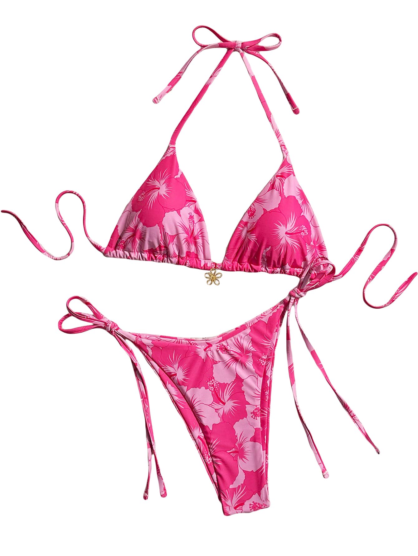 Women's Floral Print Knot Bathing Suit High Waist Summer Swimsuit Bikini Set