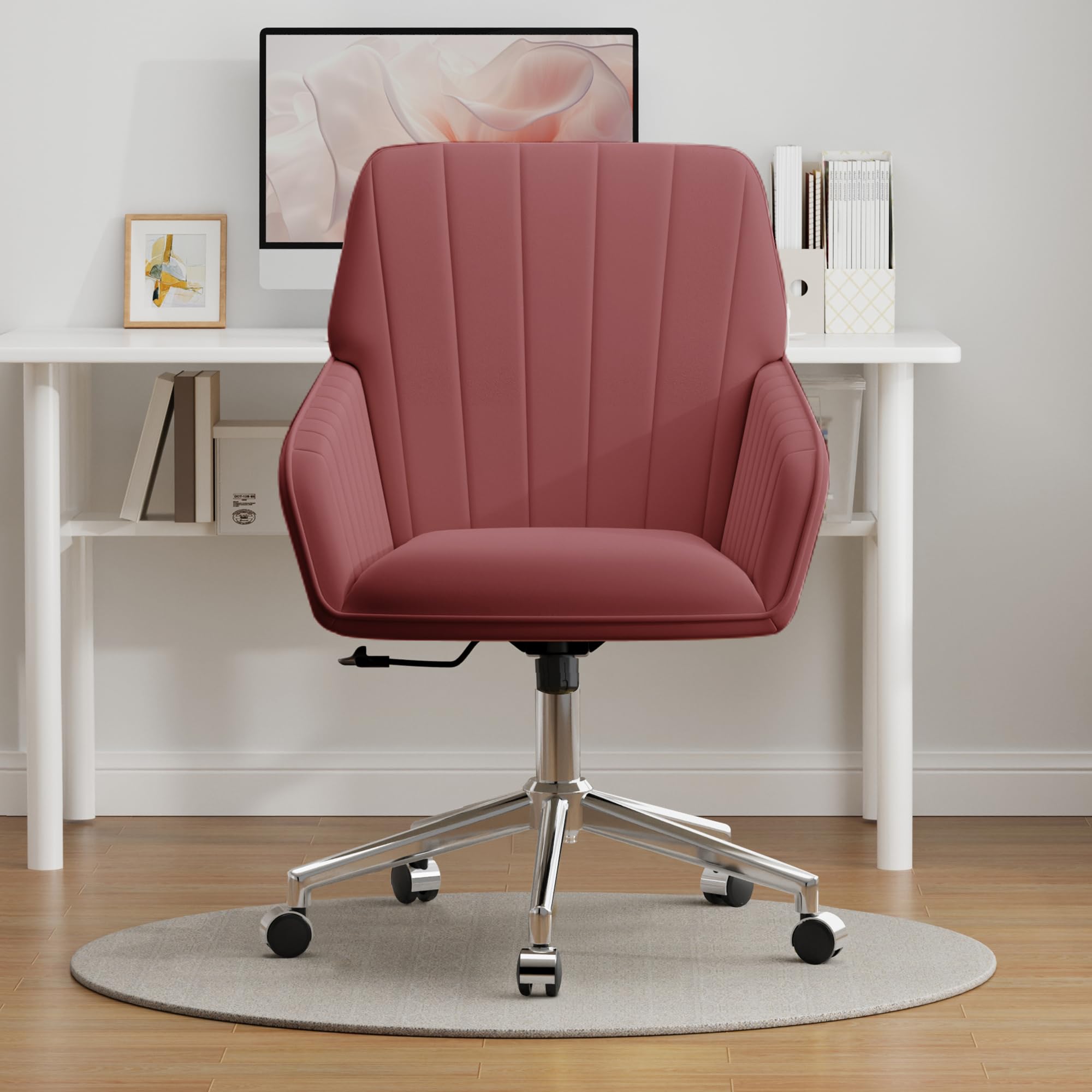 Velvet Modern Cute Chair with Back, Height Adjustable Upholstered Vanity Chair with Swivel Wheels