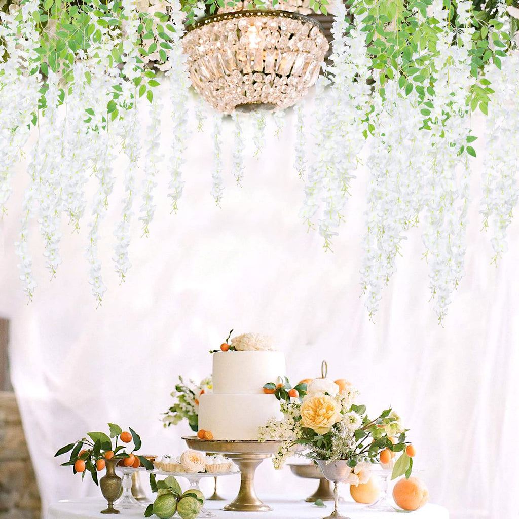 Hanging Artificial Flowers Silk Wisteria Vine Ratta Flower, 12 Pack