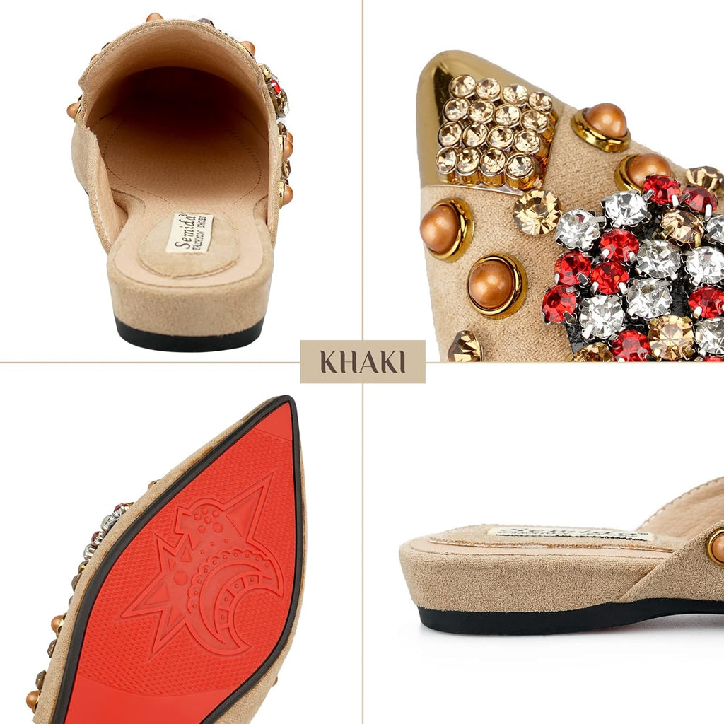 Mules for Women Flats Comfortable Soft Memory Foam Insole Pointed Rivet Mule Shoes