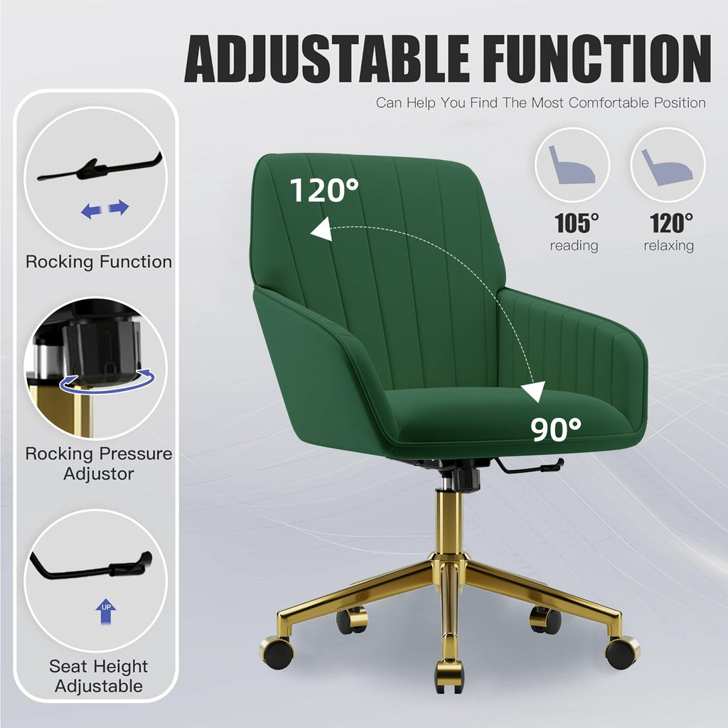 Velvet Modern Cute Chair with Back, Height Adjustable Upholstered Vanity Chair with Swivel Wheels