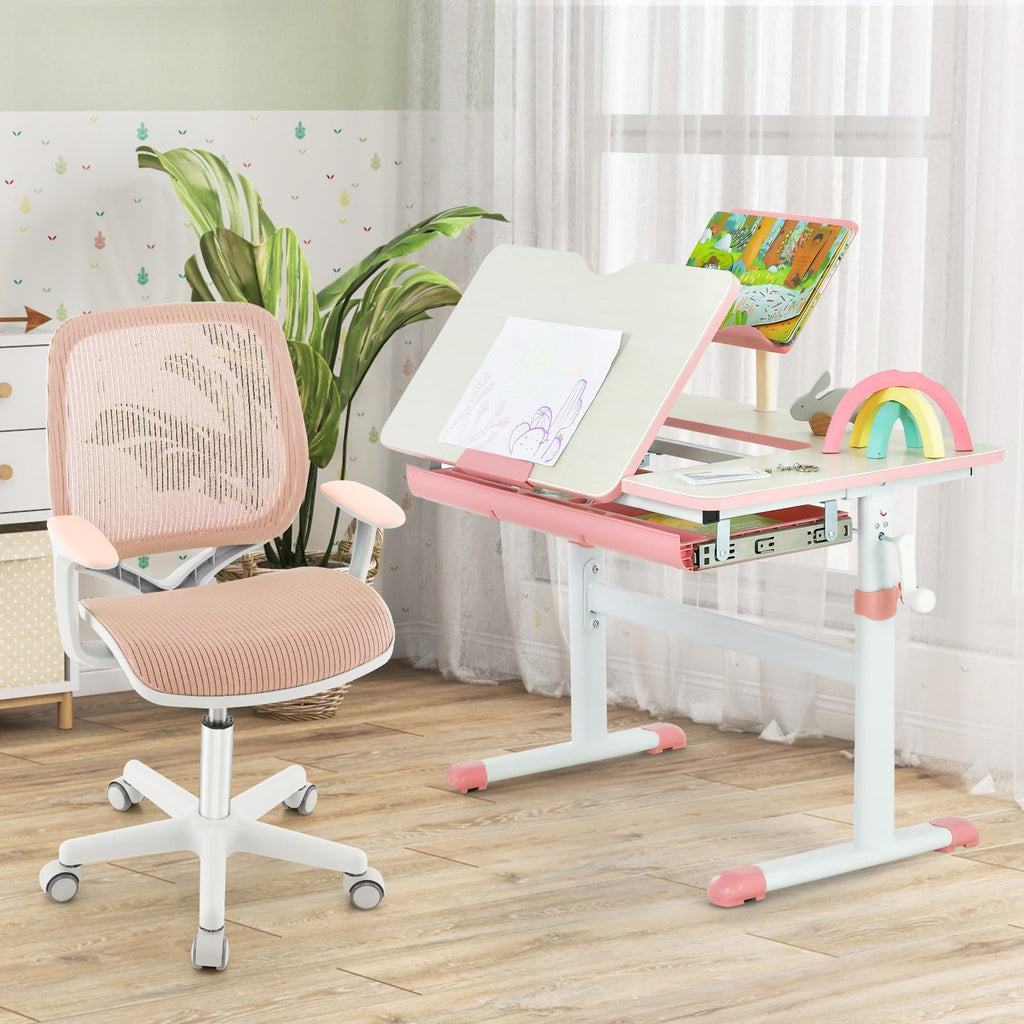 Swivel Mesh Task Chair Height Adjustable Children Study Computer Chair with Armrests, Sit-Brake Casters
