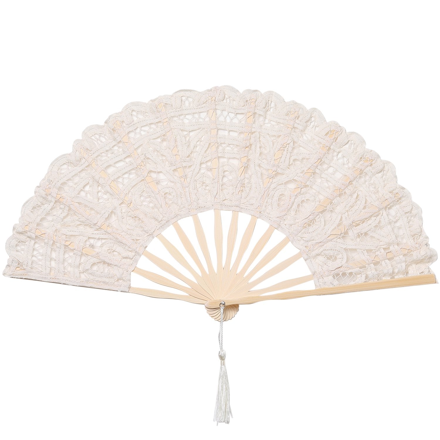 Cotton Lace Folding Handheld Fan Embroidered Hand Fan with Bamboo Staves