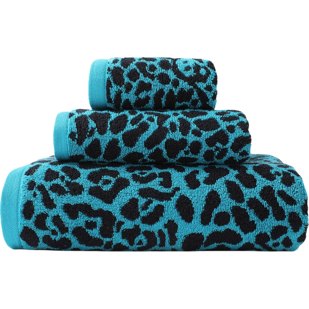 Premium 3 Piece Leopard Bath Towel Set / 1 Bath Towel 1 Hand Towel 1 Washcloth, Quick-Drying, 100% Cotton