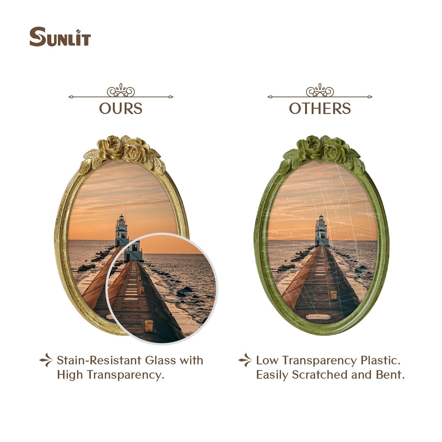 Vintage Picture Frame, Oval Antique Photo Frames with Glass Front, Luxury Photo Display, Tabletop Wall Hanging