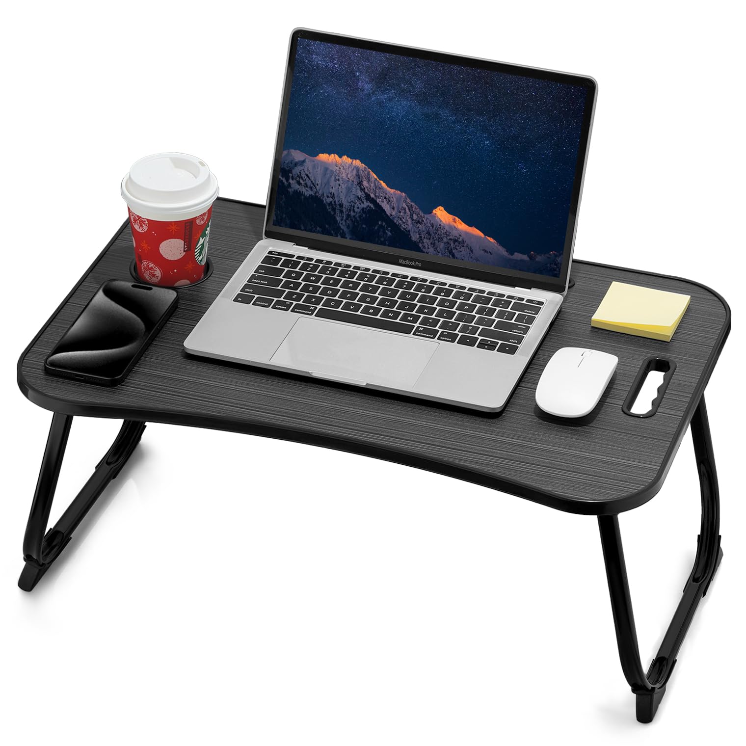Portable Foldable Study Table, Laptop Stand With Cup Holder, Tablet Slot, And Lift Handle For Working