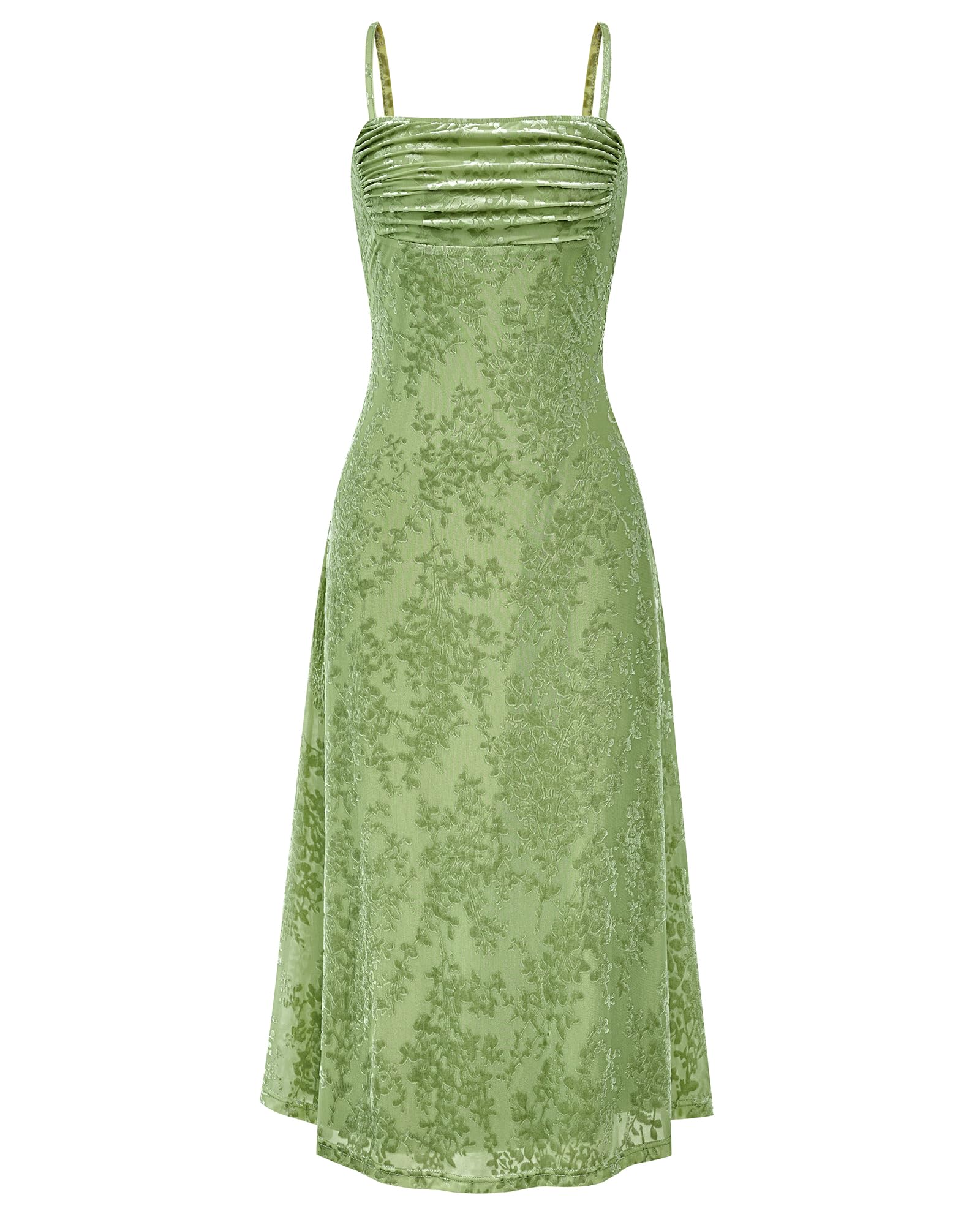 Women's Sleeveless Spaghetti Strap Midi Sexy Cowl Neck Floral Dress