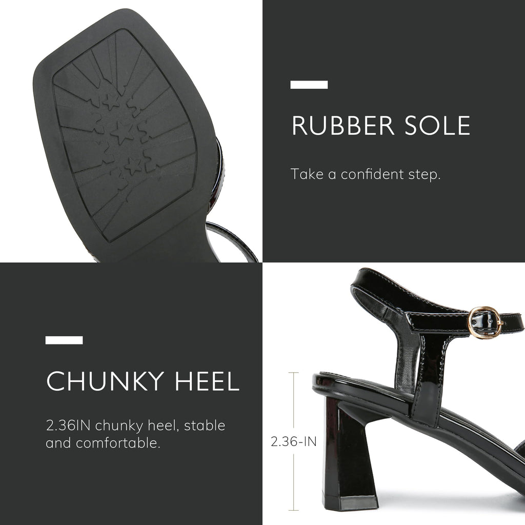 High Heels for Women Bow Block Chunky Heels Square Open Toe Sandals Strappy Heels