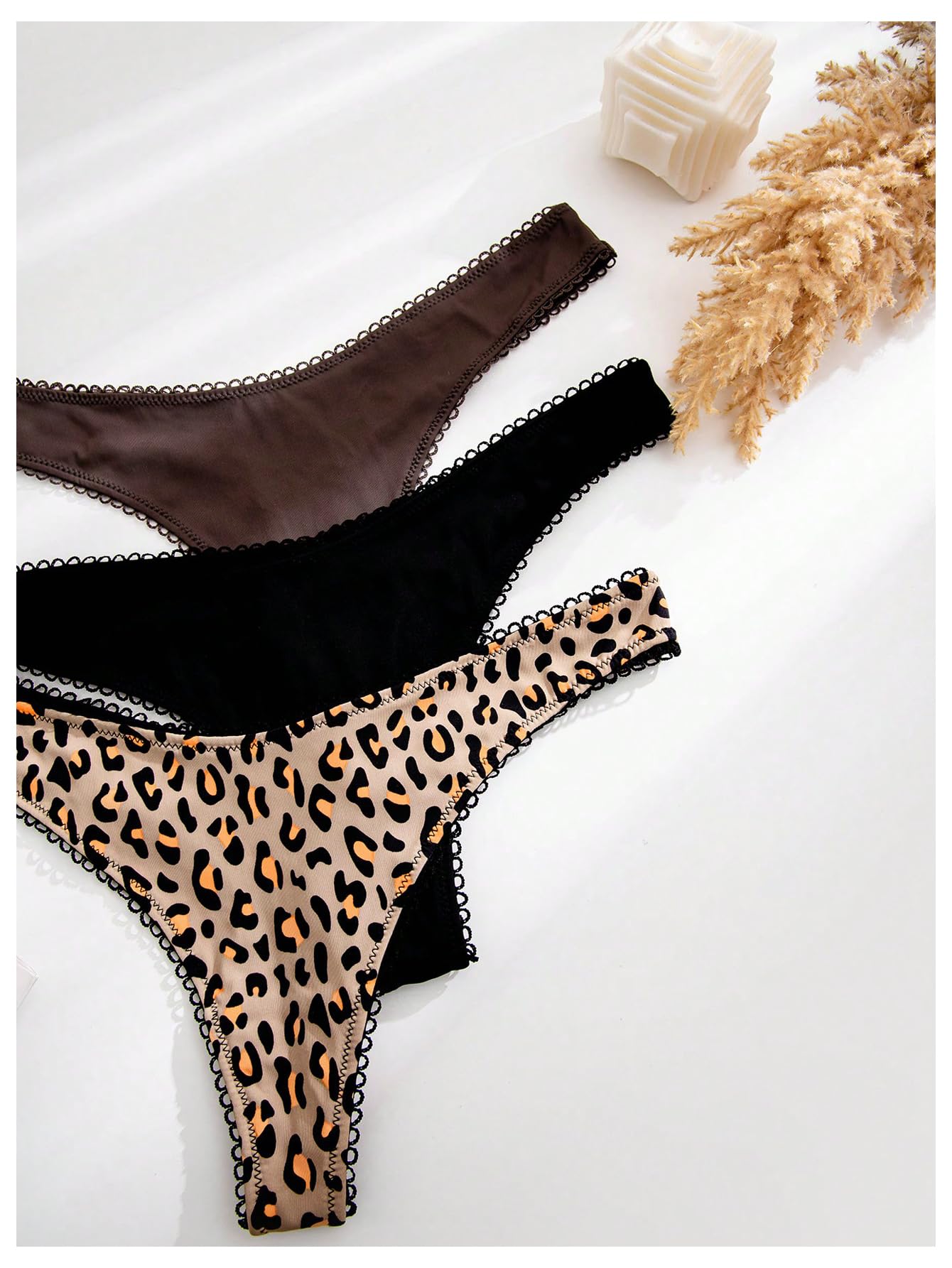 Women's 5 Pack Leopard Print Thongs Low Rise Panties Underwear Sets