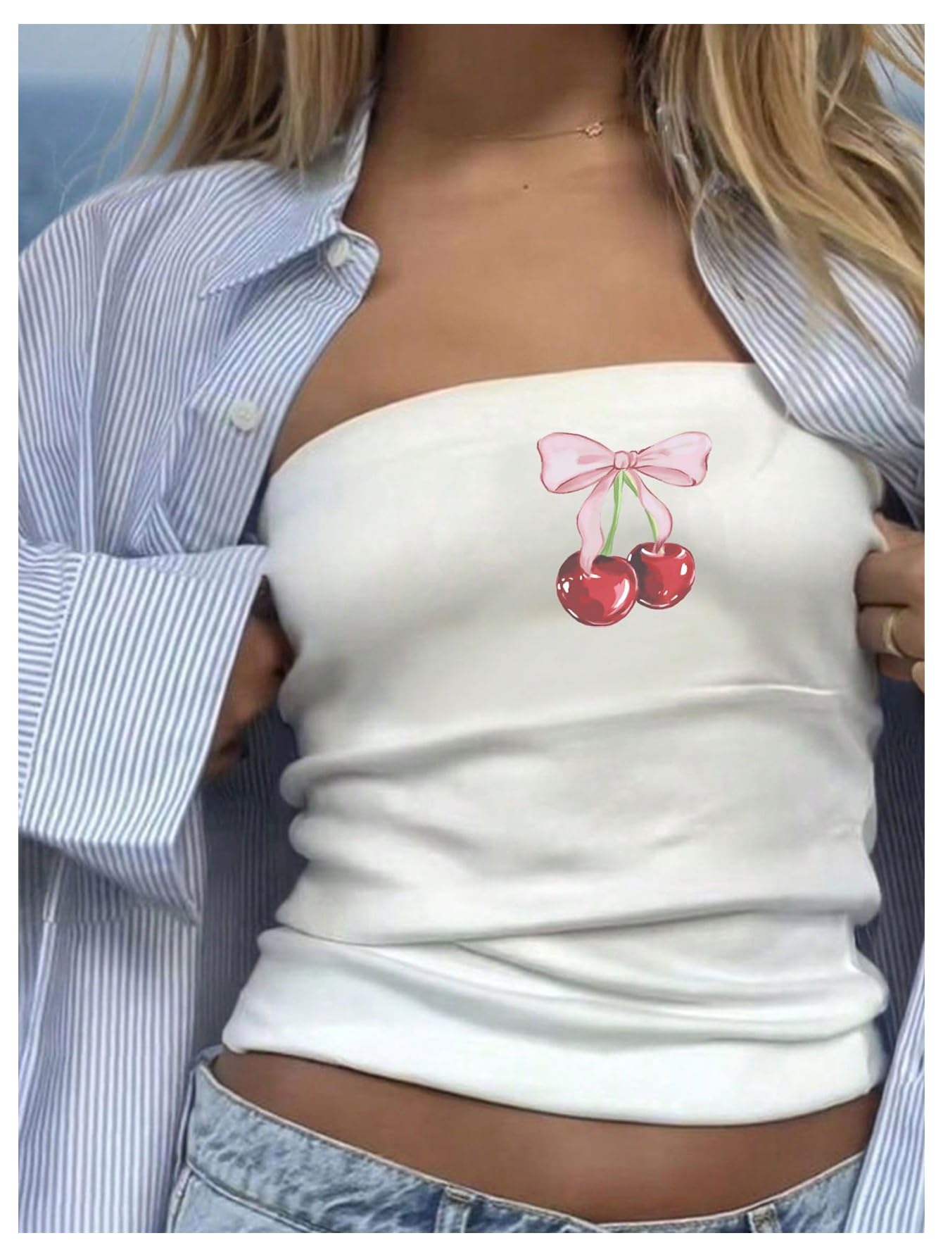 Women's Strapless Y2k Graphic Tube Crop Top Sleeveless Summer Bandeau Tops