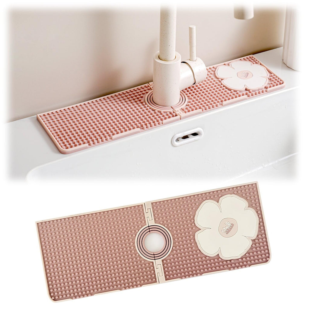 Sink Splash Guard, Faucet Mat for Kitchen Sink, Faucet Guard & Draining Mat, Dish Soap Sponge Holder Tray