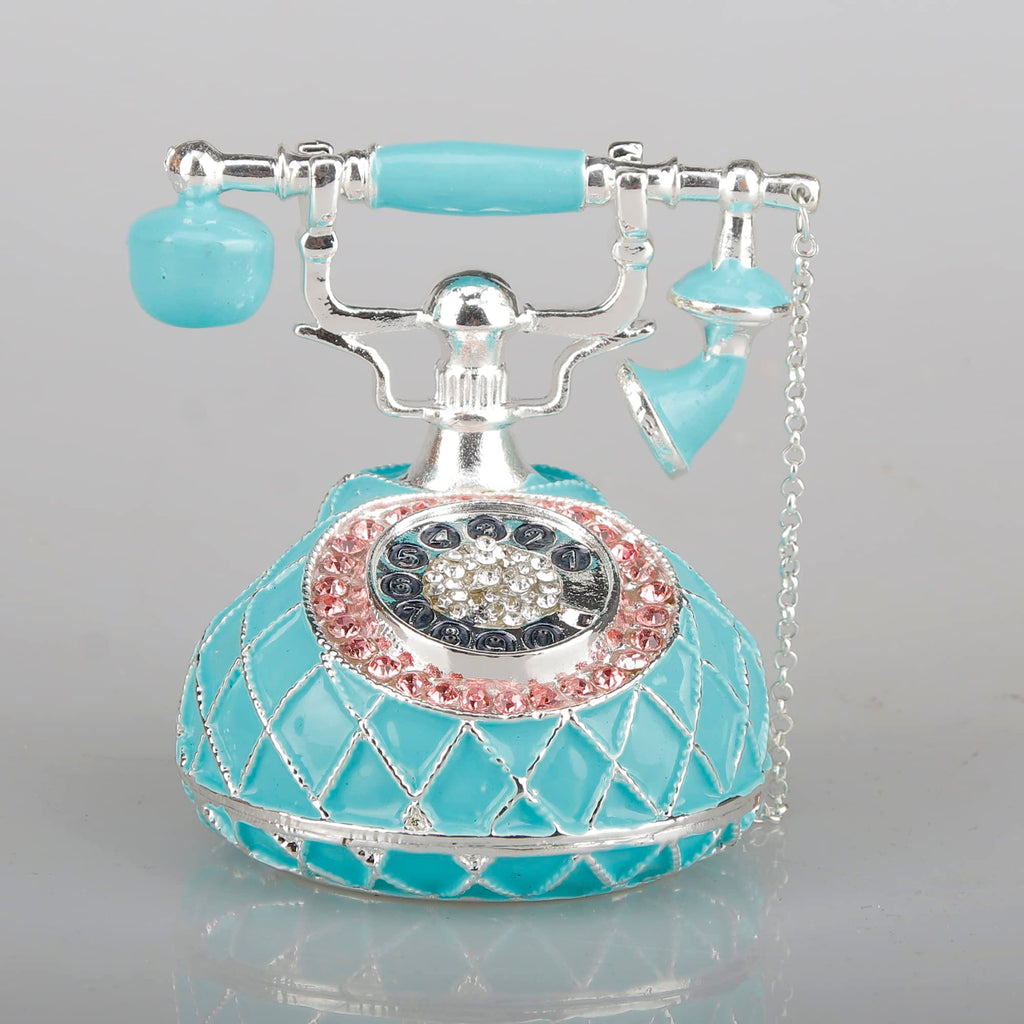 Hand Painted Enameled Decorative Telephone Hinged Jewelry Trinket Bo