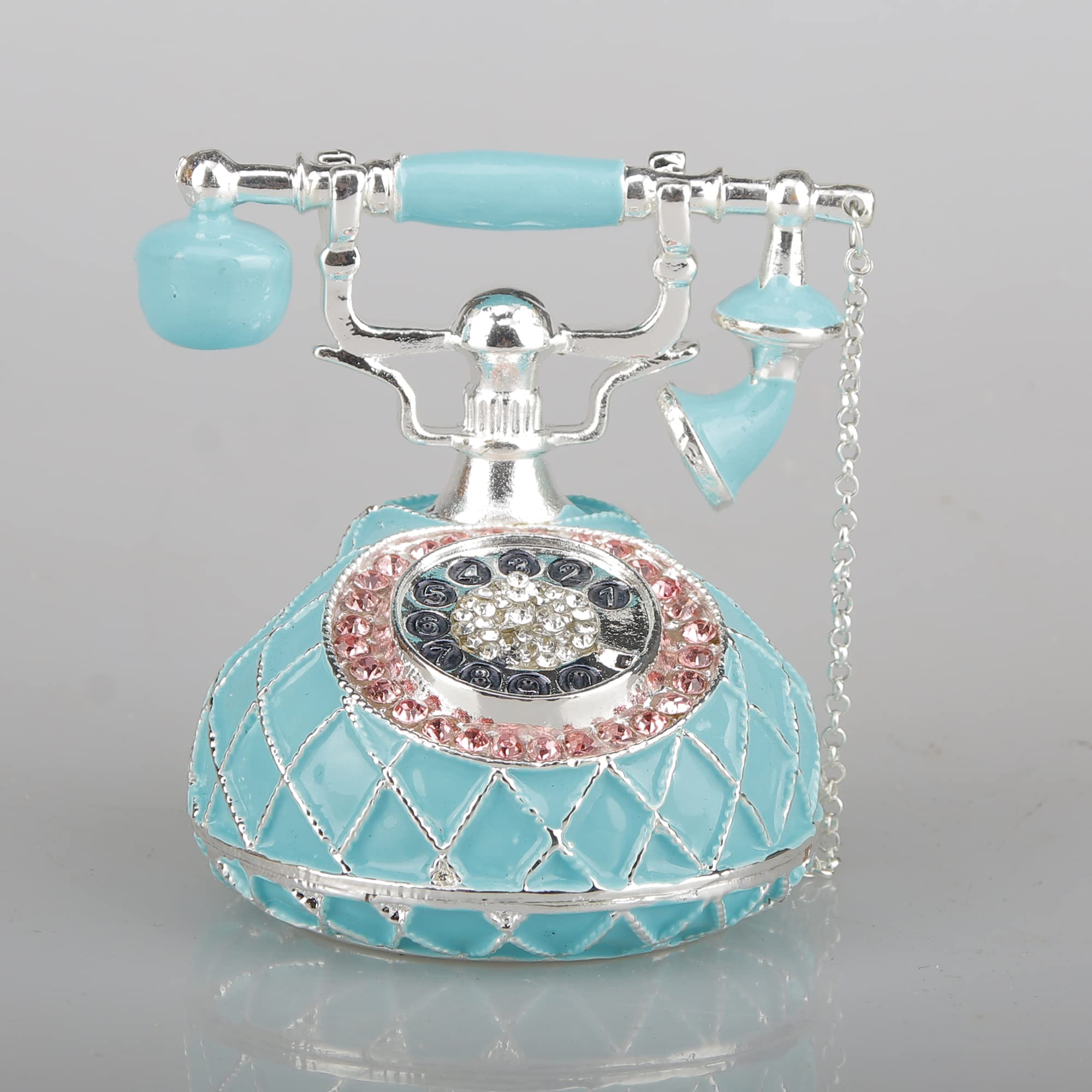 Hand Painted Enameled Decorative Telephone Hinged Jewelry Trinket Bo