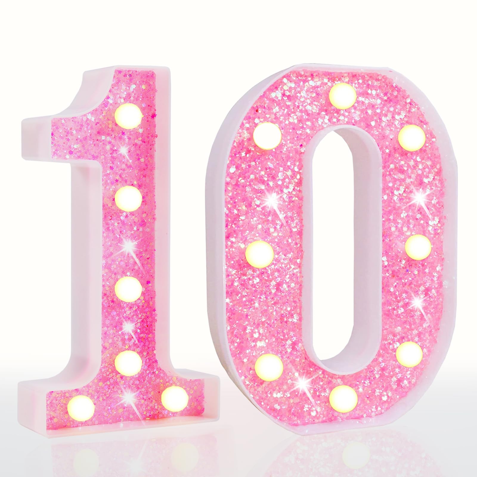 Pink LED Letters Glitter Alphabet LetterS & Numbers Sign Battery Powered