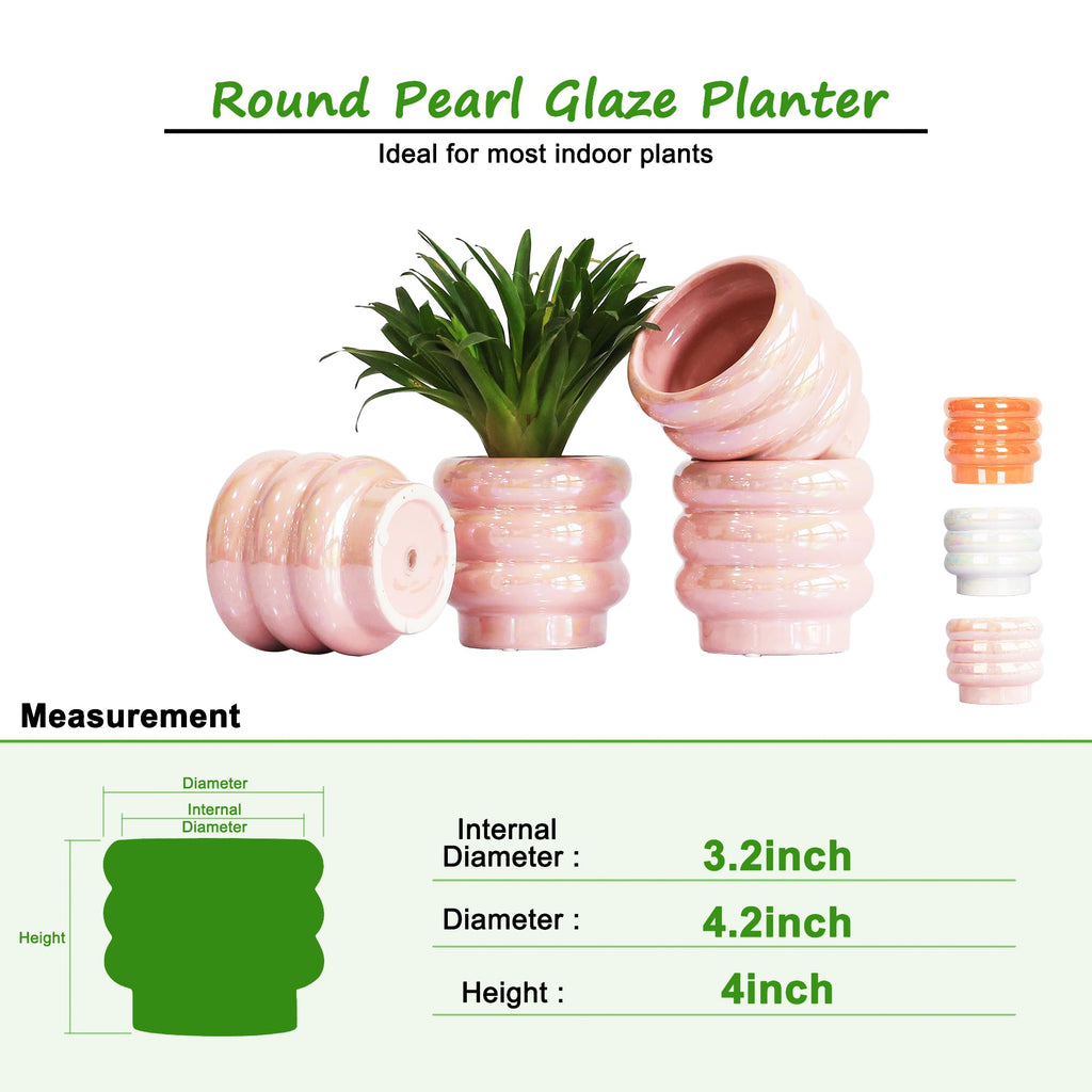 Ceramic Plant Pots for Indoor Plants, Rainbow Pearl Glaze Planter with Planters for Plants with Drainage Hole