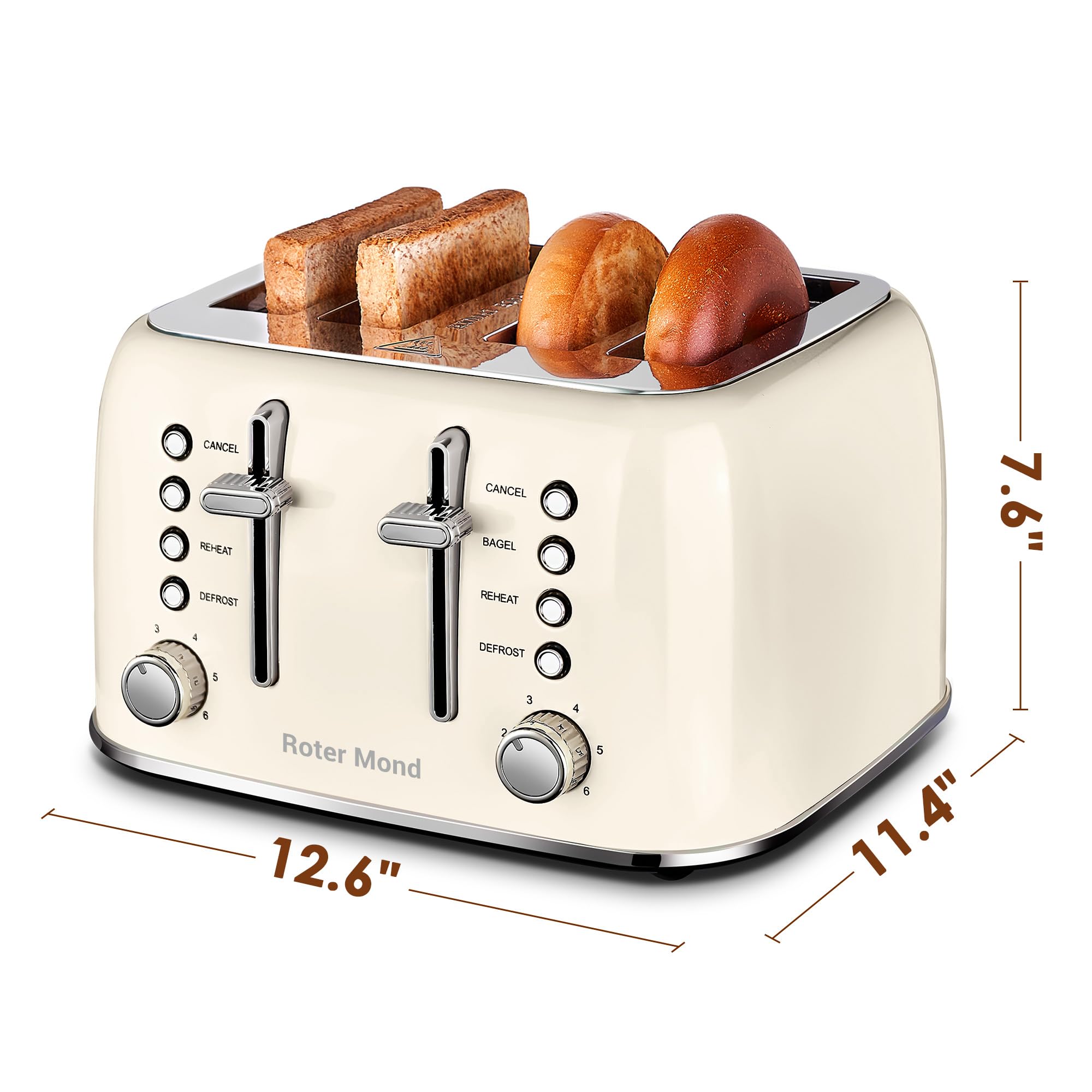 Toaster 4 Slice Retro Stainless Steel with Extra Wide Slots, Reheat Function, Dual Independent Control Panel, Removable Crumb Tray, 6 Browning Levels