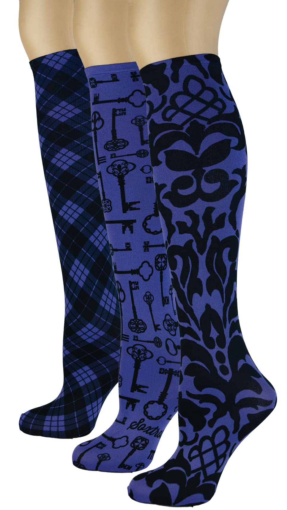 Women's 3 Pairs Knee High Trouser Socks, Classy and Colorful Printed Patterns, Silky Smooth Material