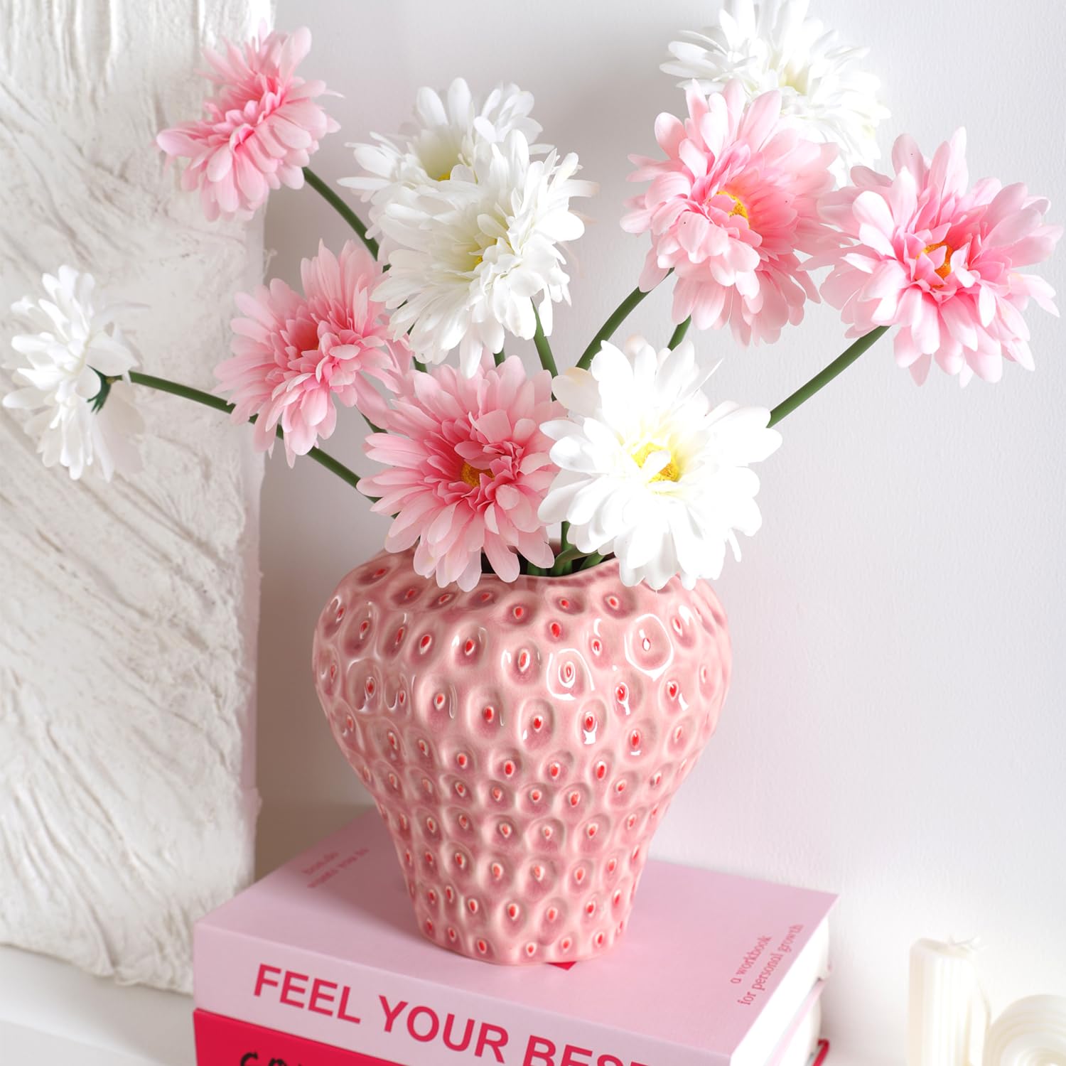 Strawberry Ceramic Flower Vase, Decorative Cute Ornament Vase for Aesthetic Decor Flower Arrangement, Unique for Colorful Modern Vintage Decor Centerpiece, 5inch