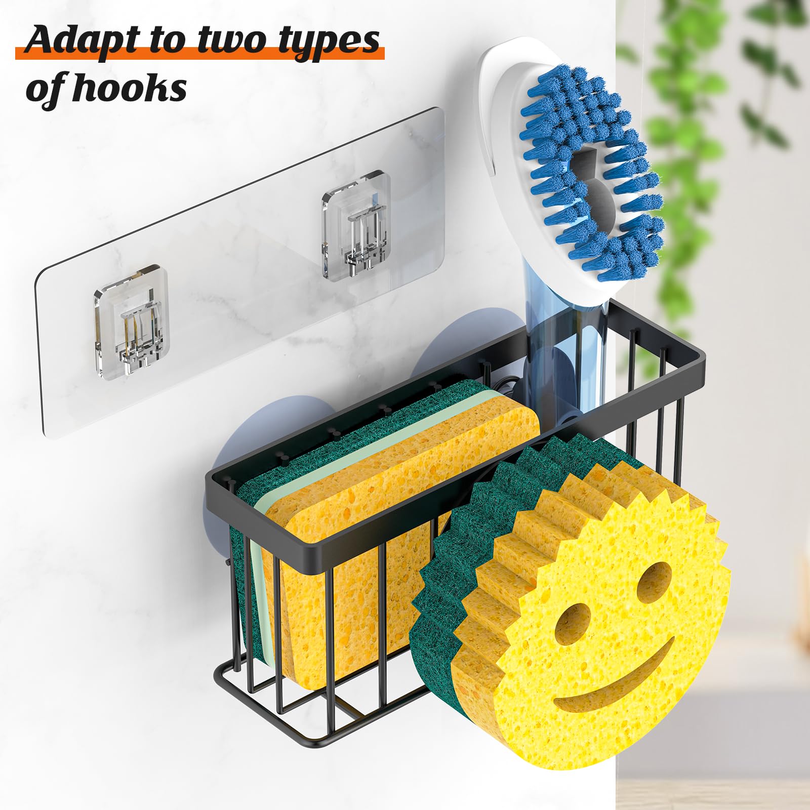 Sponge Holder Smiley Face, Sink Caddy for Kitchen Organizer Sponge Holder with 2 PCS Suction Cups/1 PCS Adhesive Strips