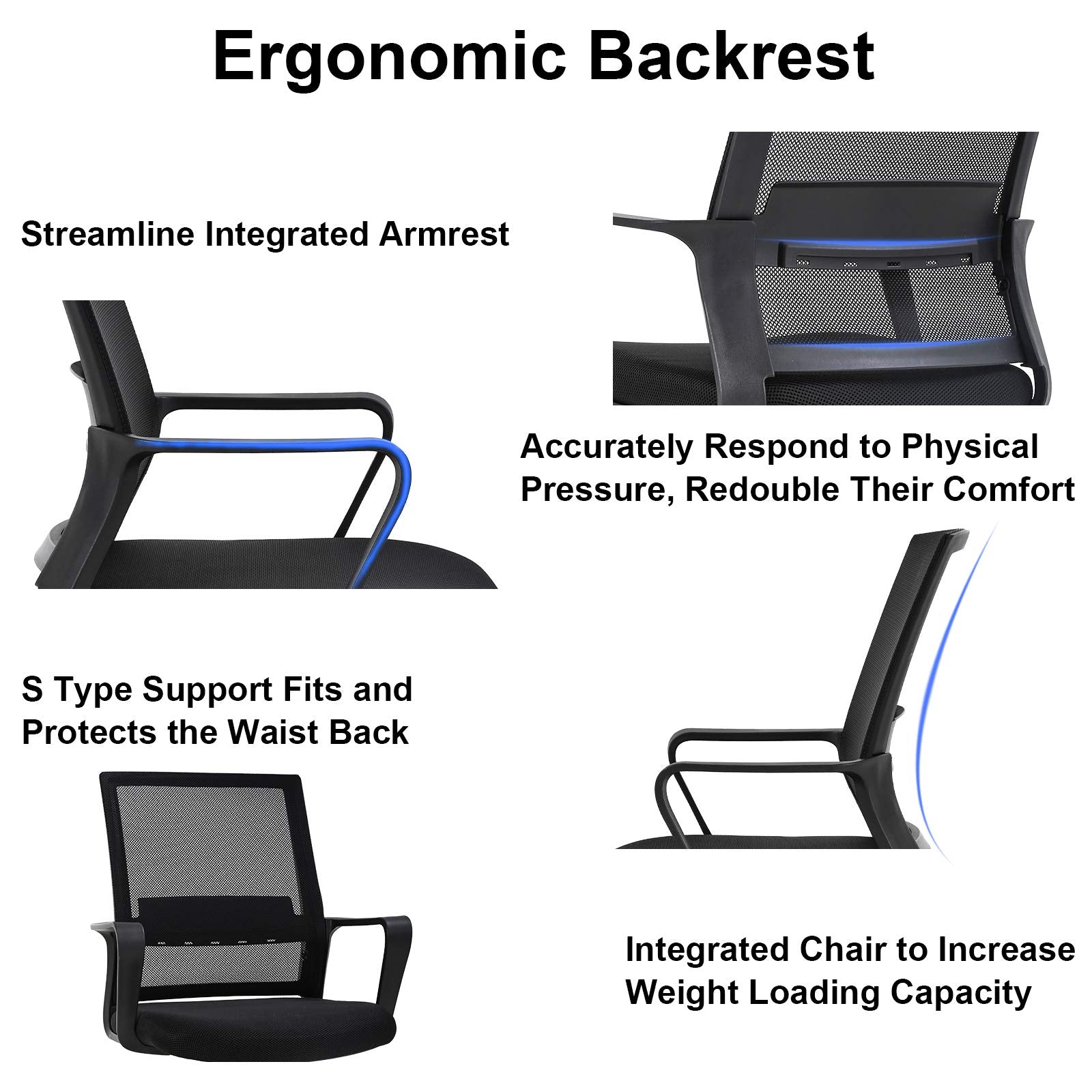 Mid Back Chair with Armrest and Back Support, Modern Executive Adjustable Rolling Swivel Task Chair Comfortable Mesh Chair