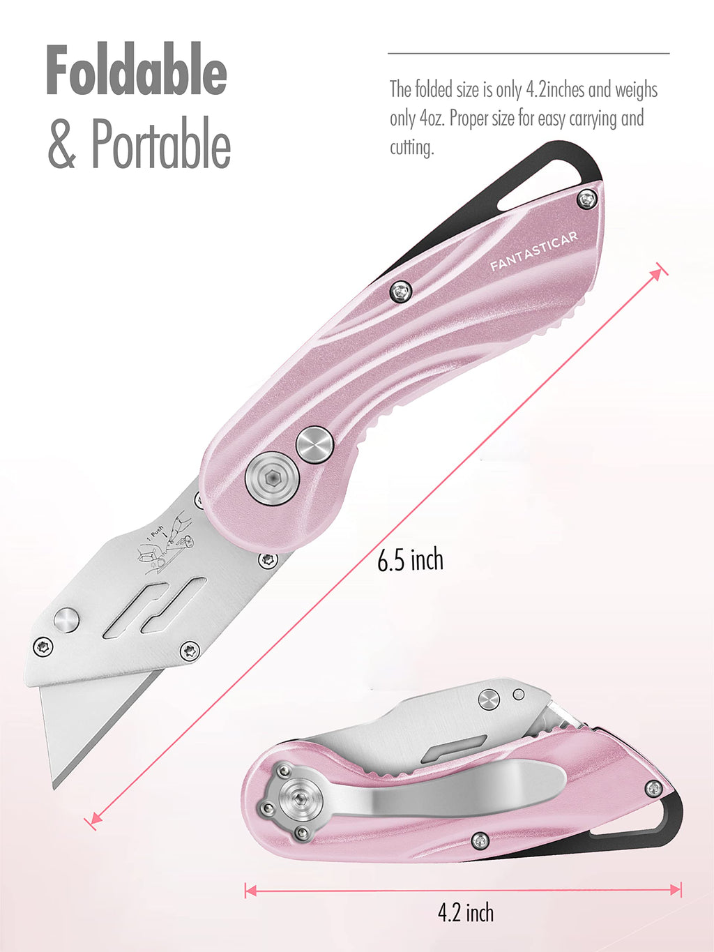 Folding Utility Knife, Cute Metal Box Cutter with Extra 5 Sharp Blades, Quick Blade Change, and Preminium Gift Packaging, for Cardboard Opener, Paper Cutter
