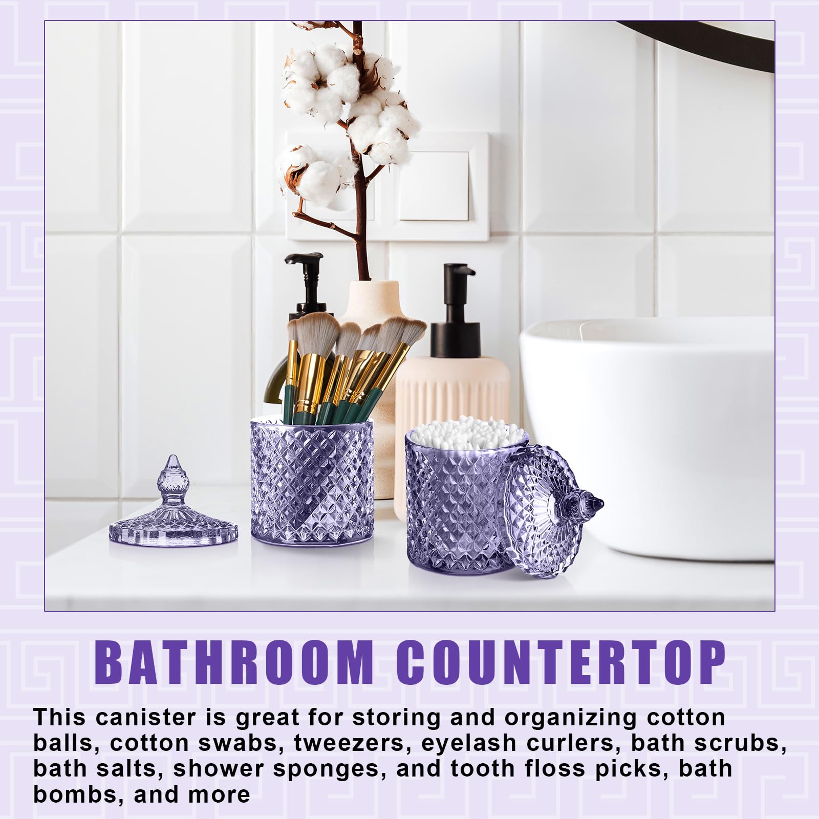 Crystal Glass Candy Jar Set with Lids Home Decorative Storage Jars for Apothecary, Bathroom, Kitchen, and Pantry, Ideal for Cotton Swabs and Jewelry