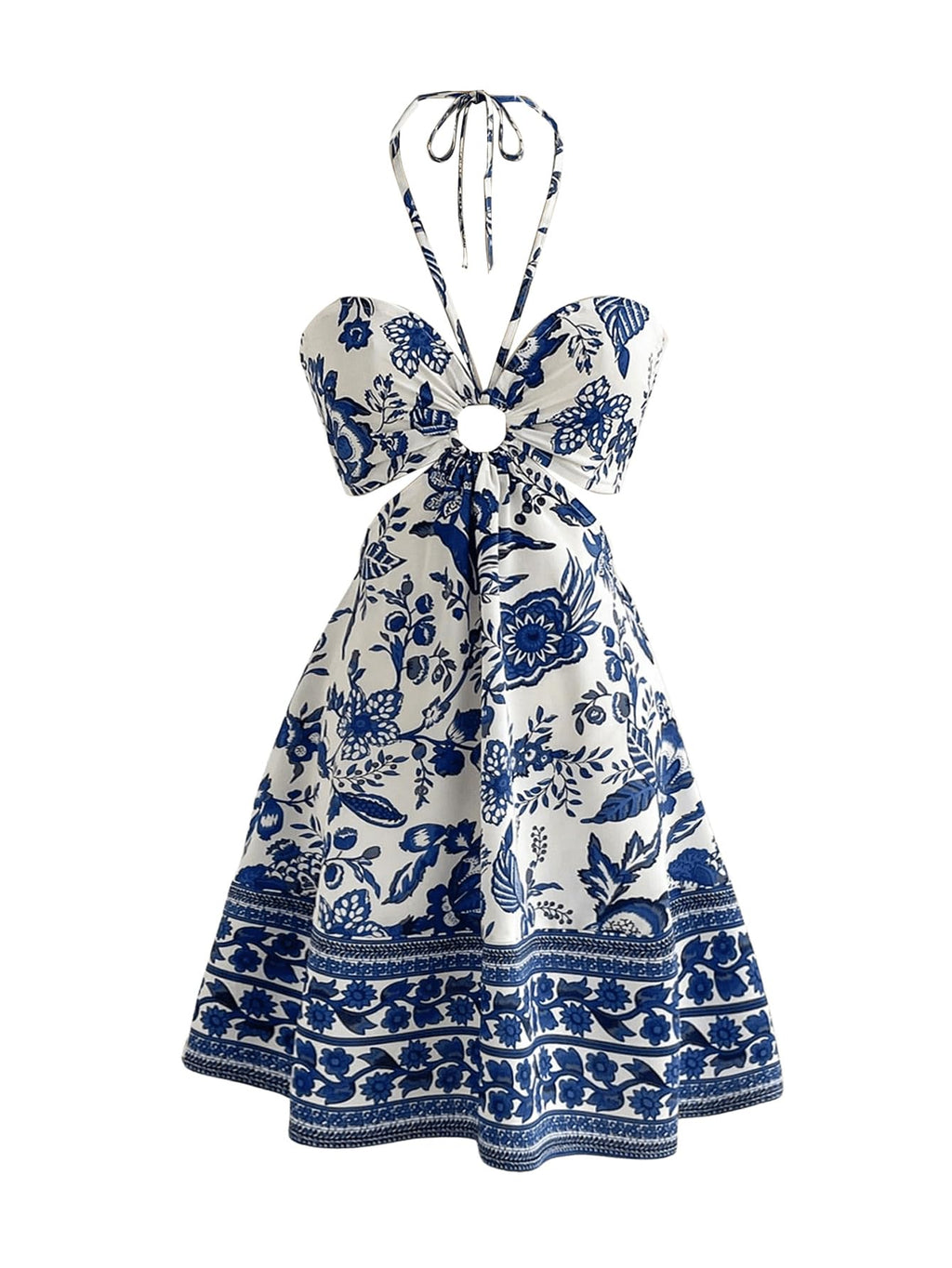 Women's Floral Halter Neck Vacation Dress Sleeveless Cut Out Boho Cami Dress