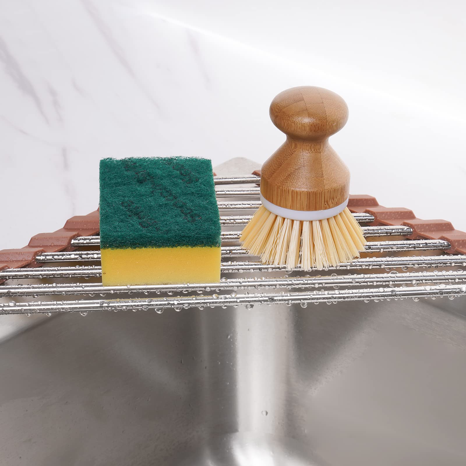 Triangle Foldable Dish Drying Rack, Small Roll-Up - Stainless Steel Over Sink Drainer for Kitchen Sink Corner, Rustproof