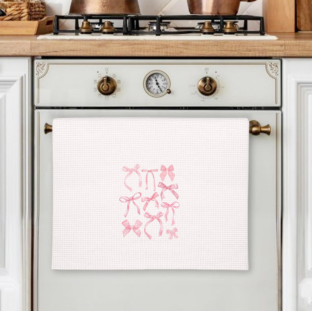 Girly Pink Bow Coquette Preppy Towel, 16x24 Inch