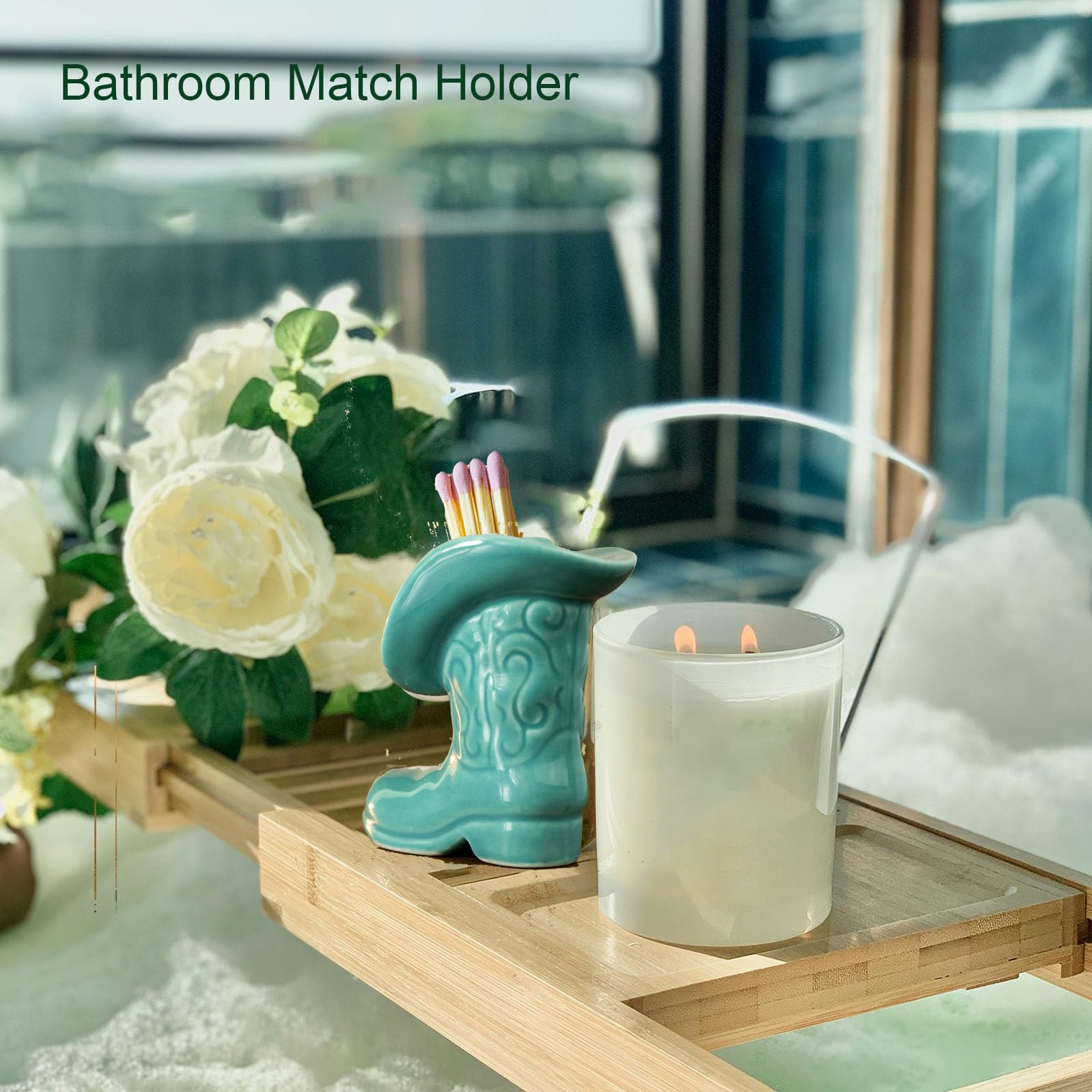 Cowgirl Boot Match Holder With Striker - Ceramic Cowgirl Boots Coastal Western Home Decor Aesthetic