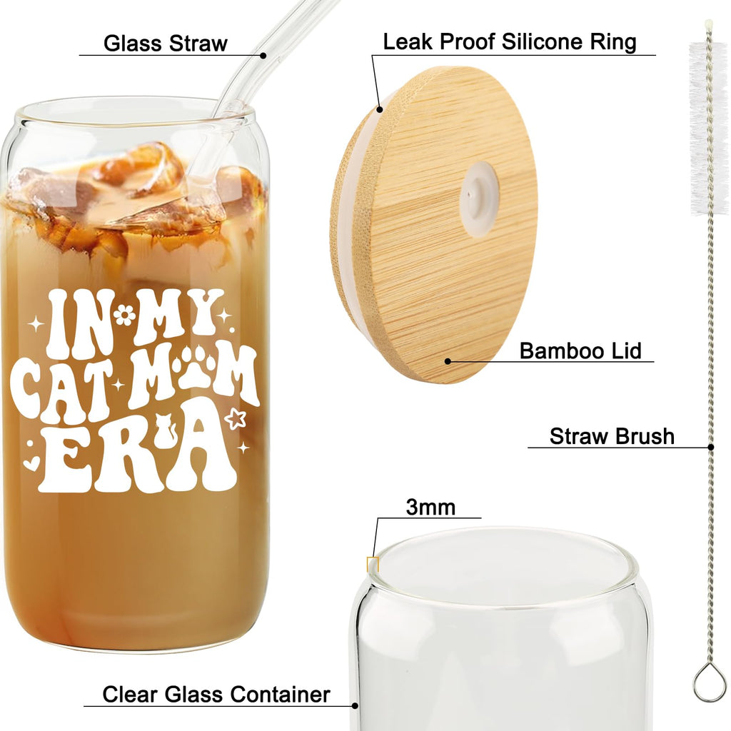 Cherry Bow Cup, Birthday Gifts for Women, Girly Gifts for Her, Sister, Mom, Colleague - 16 OZ Glass Tumbler with Straw & Lid, Coquette Iced Cup