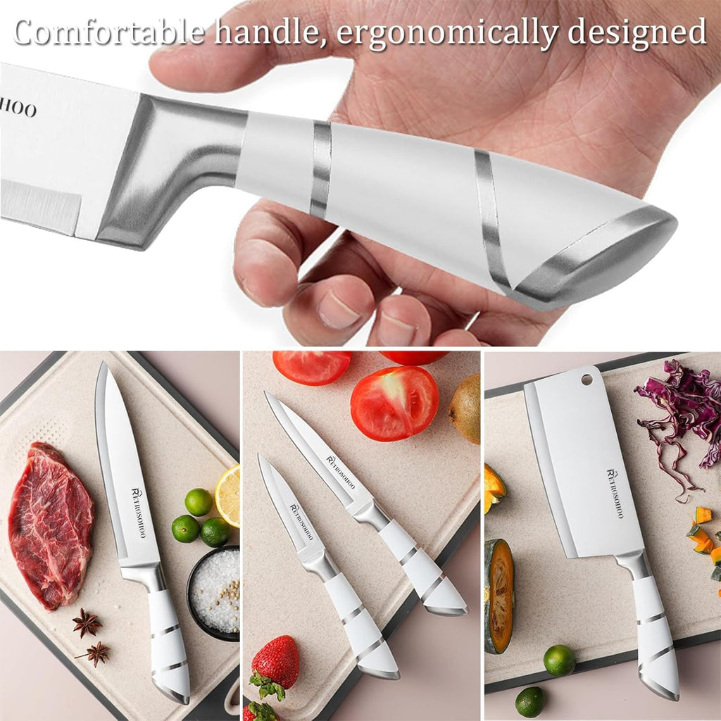 Kitchen Stainless Steel Knife Set, 9-Pieces Sharp Non-Stick Coated Chef Knives Block Set