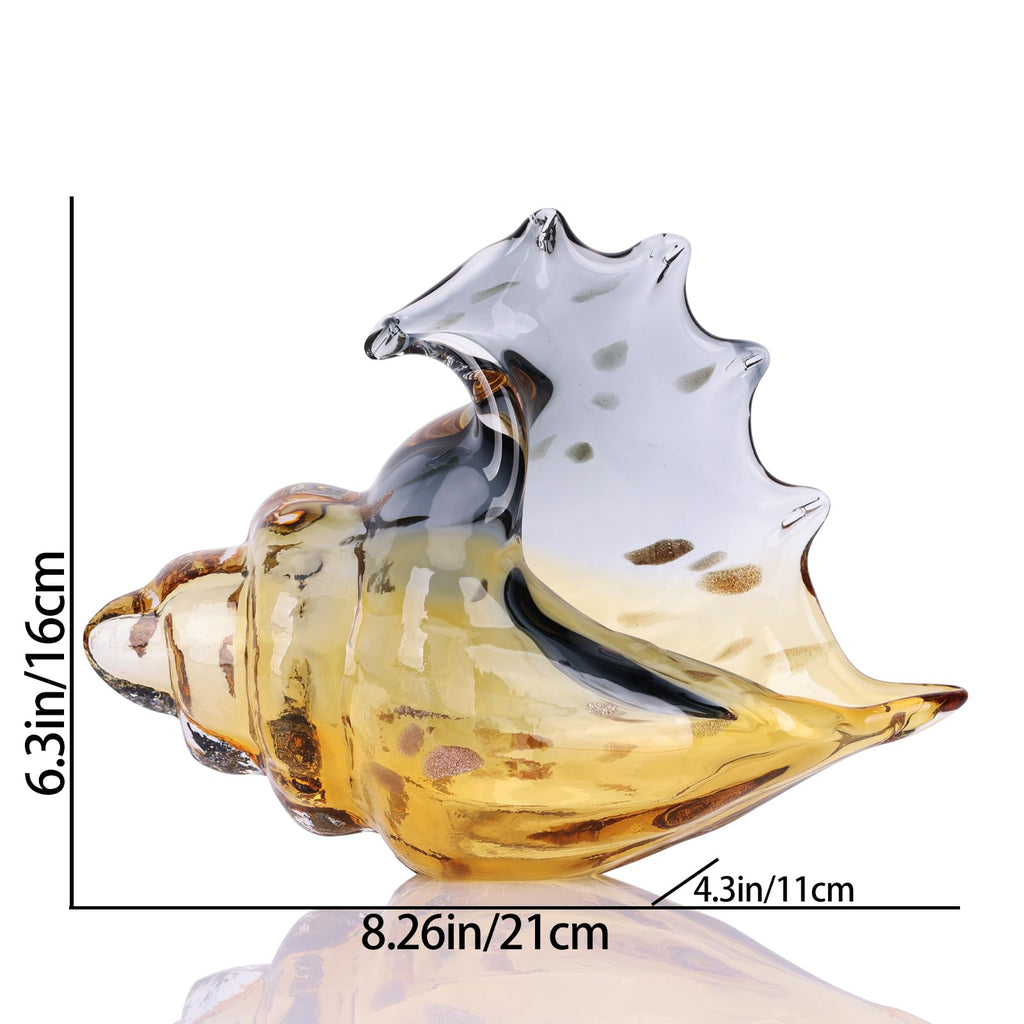Hand Blown Glass Conch - Coastal Home Decor Conch Corners, Glass Art Conch Sculptures, Office Decor Blown Glass Art, Living Room Table Centerpieces, Bathroom Shelf Tops And Cabinet Decor