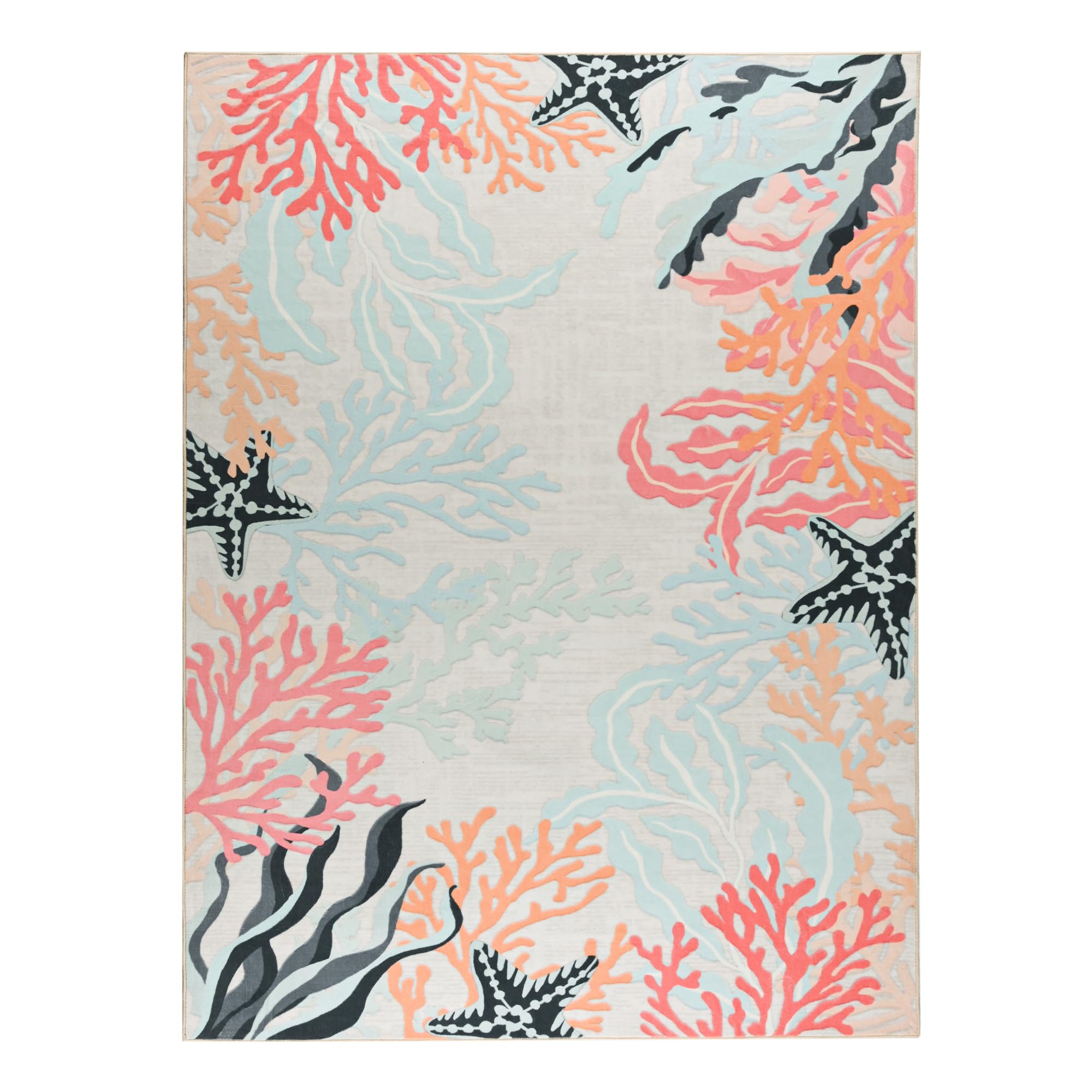 Faux Wool Boho Floral Area Rug Abstract Print Soft Carpet, TPR Non-Slip Backing, Machine Washable Low Pile Rug
