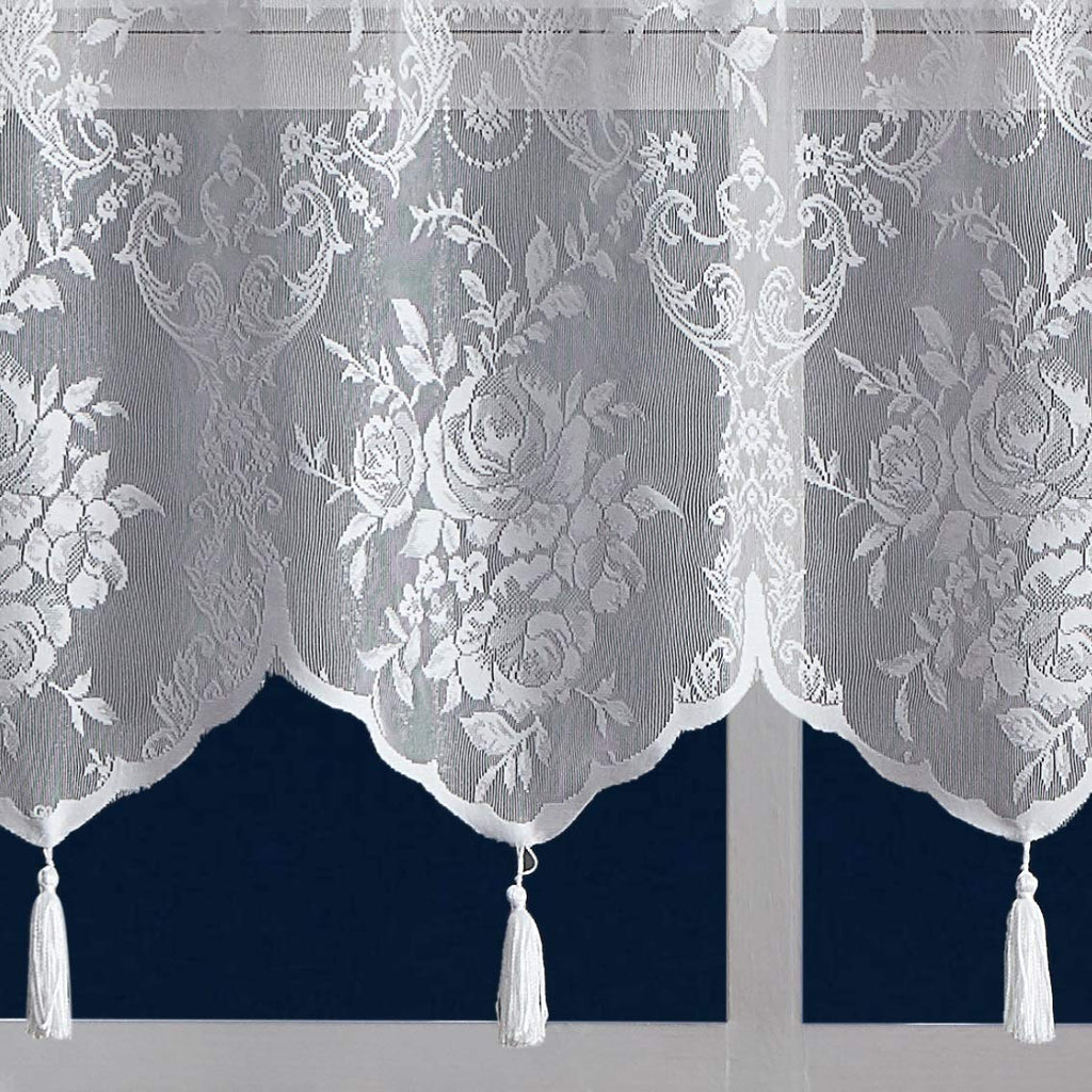Luxury Lace Small Shower Curtain - Lace Shower Curtain with Attached Valance & Tassels