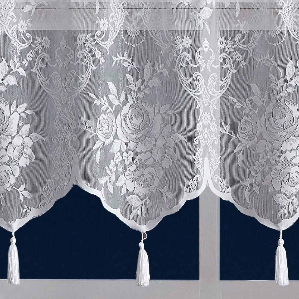 Luxury Lace Small Shower Curtain - Lace Shower Curtain with Attached Valance & Tassels