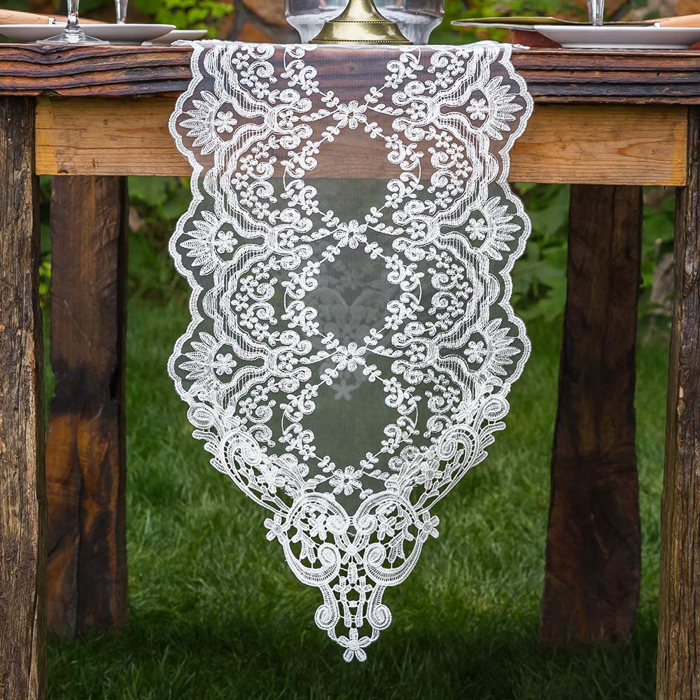 Rectangle Table Runner Lace Macrame Embroidered Table Runners with Exquisite Vintage Shabby Chic