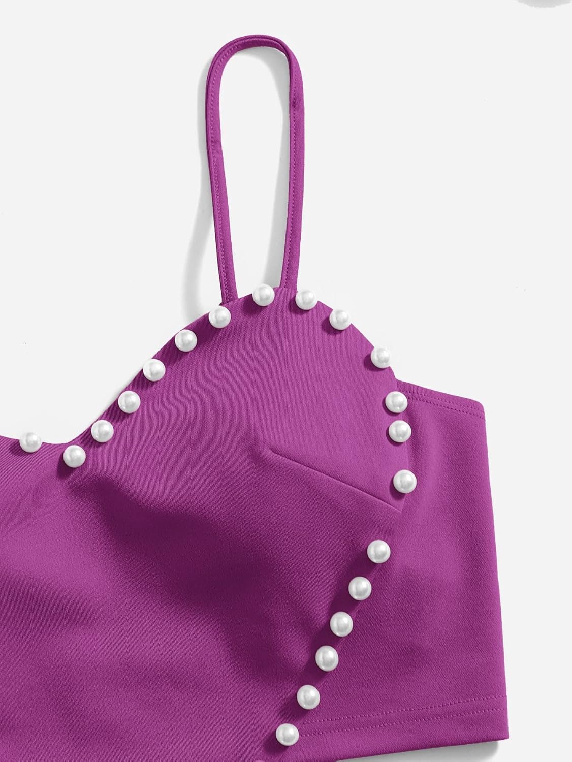 Women's Pearls Sleeveless Asymmetrical Hem Heart Crop Cami Top Sexy Camisole