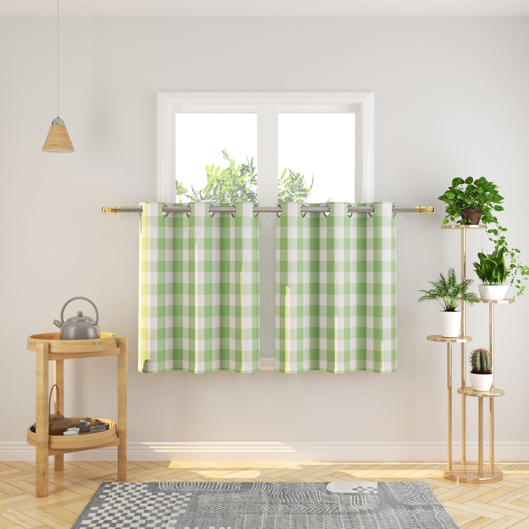 Tier Curtains Check Gingham Plaid Window Curtain Panels Bathroom Grommet Top Window Treatment 2 Panels