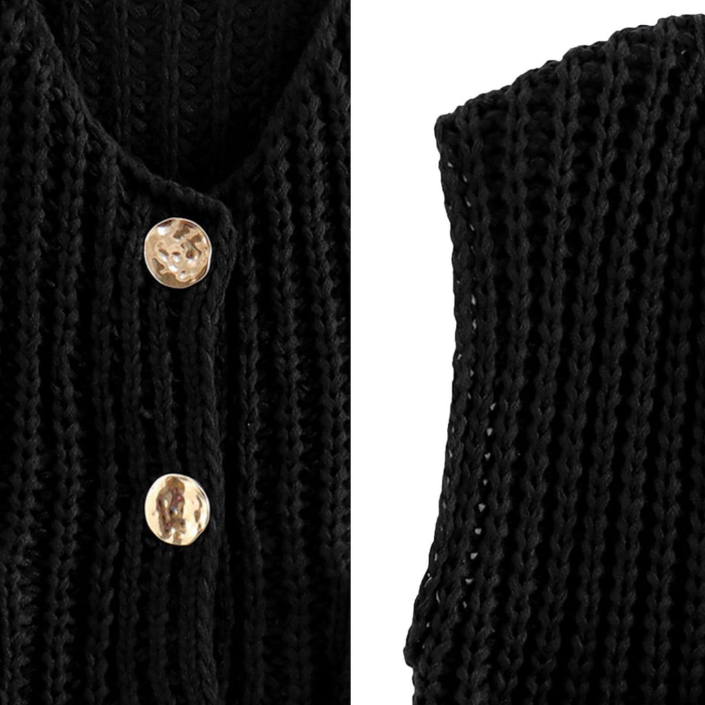 Women's Cropped Sweater Vest Cute Crewneck Button Down Sleeveless Crop Knit Cardigan with Pocket