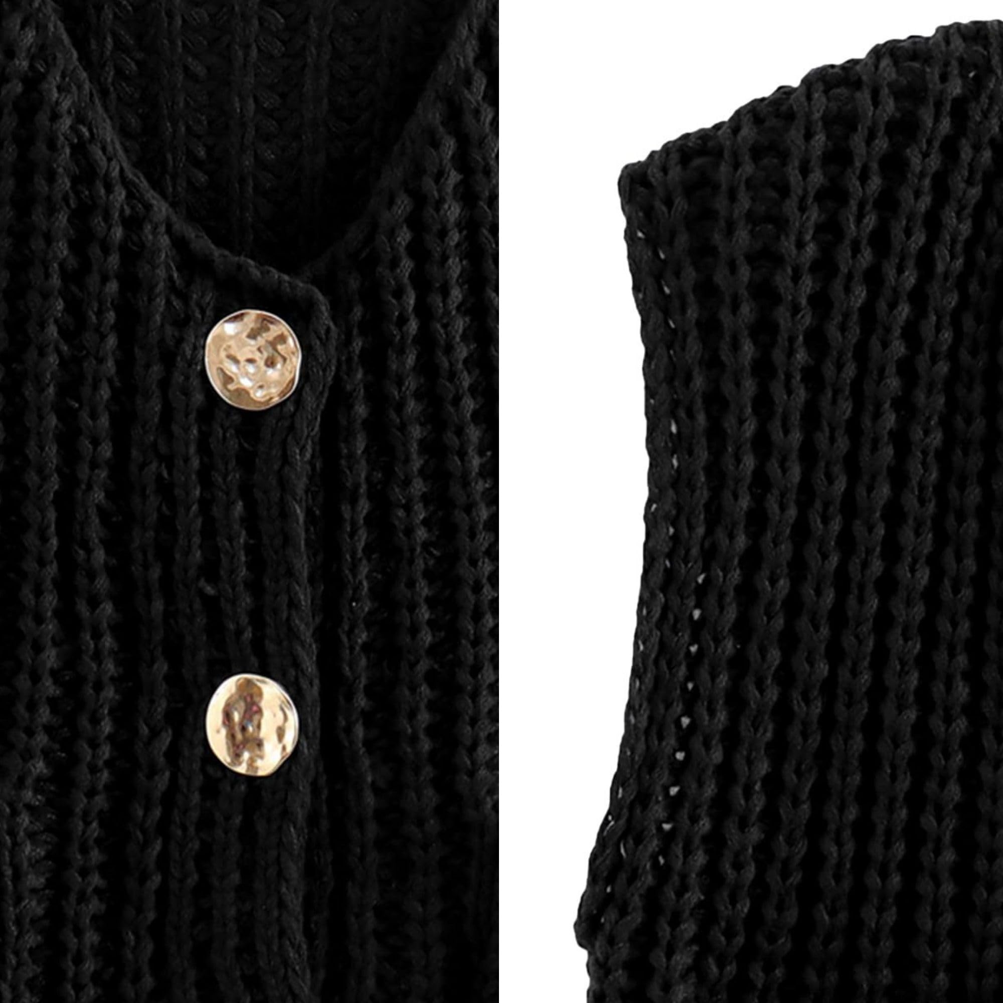 Women's Cropped Sweater Vest Cute Crewneck Button Down Sleeveless Crop Knit Cardigan with Pocket