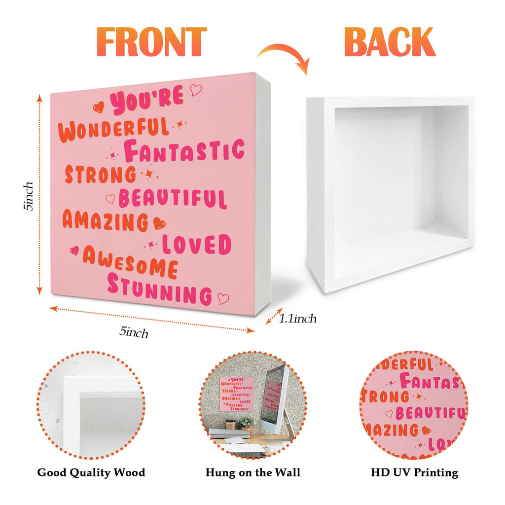 Funky 70s Preppy Wooden Sign, Affirmation Wooden Box Sign Decor, 5x5 Inch