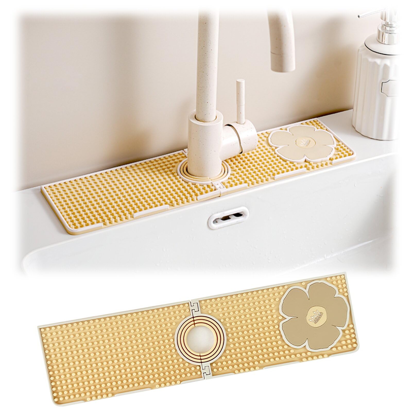 Sink Splash Guard, Faucet Mat for Kitchen Sink, Faucet Guard & Draining Mat, Dish Soap Sponge Holder Tray