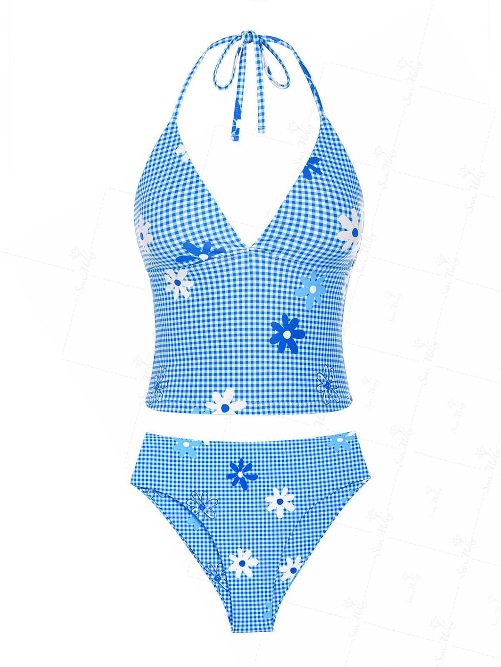 Floral Halter Tied Cheeky Tankini Set
